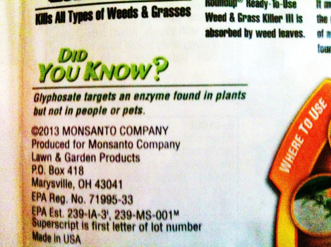 RoundUp-rikkakasvimyrkyn etiketti sisältää virheellistä tietoa.