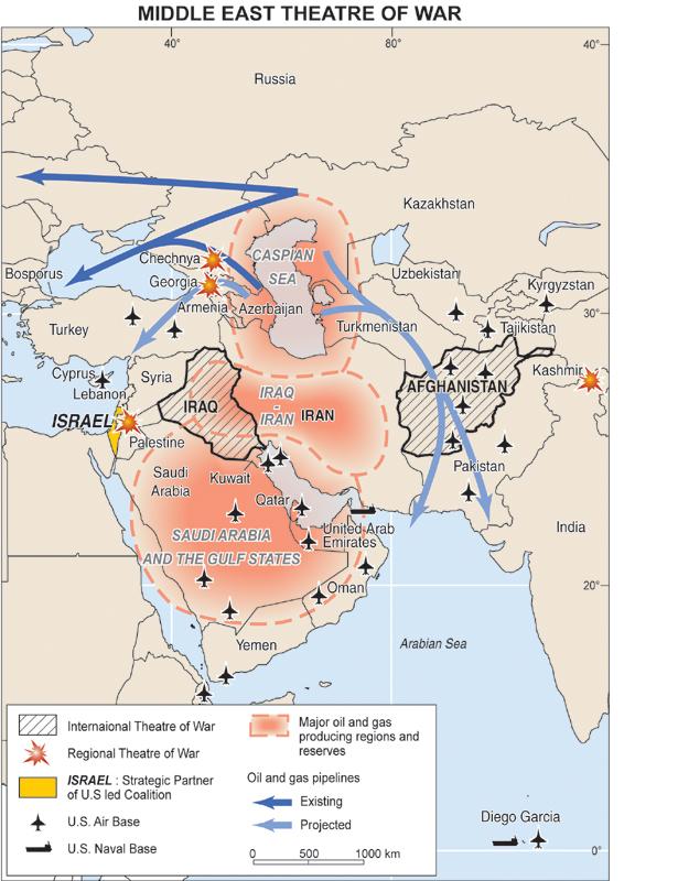 Lähi-idän sotatoimialueet. (Eric Waddell, Global Research 2003)