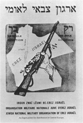Juutalaisen Irgun-terroristijärjestön propagandaa.
