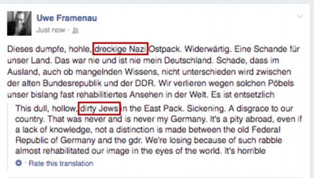 Alkuperäisen tekstin 'drecklige Nazi' ('likainen natsi') taipui muotoon 'dirty Jew' ('likainen juutalainen').
