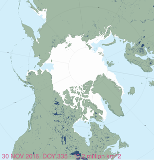 Arktinen merijääpeite 30.11.2016 NOAA:n mukaan