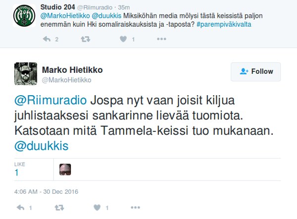 Marko Hietikon vastine mediakritiikkiin.