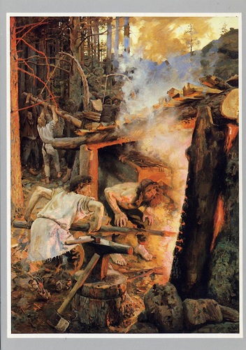 Akseli Gallen-Kallelan Sammon taonta vuodelta 1893 on realismia edustava Kalevala-aiheinen maalaus. Eri taide suunnilla oli vaikutuksensa kansallisen heräämisen ja kansallisromantiikan syntymisessä.