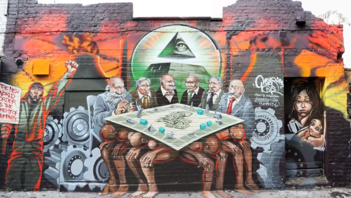 Lontoon kaupunki vaati poistamaan pankkiirivastaisen seinämaalauksen 2012, koska sen epäiltiin sisältävän piiloantisemitismiä.