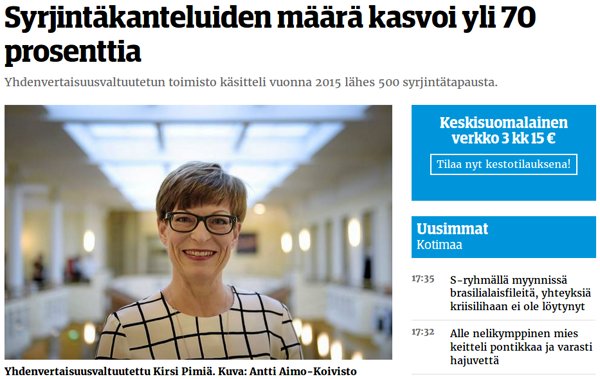 "Yhdenvertaisuusvaltuutettu" Kirsi Pimiä.